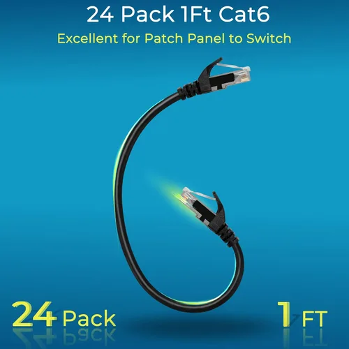 Miniatura 2 de Rapink Patch Cables Cat6 - Cable de conexión Ethernet Cat6 de 1 pie (paquete de 24), 10G, cable de conexión Cat 6 para panel de conexiones a Negro