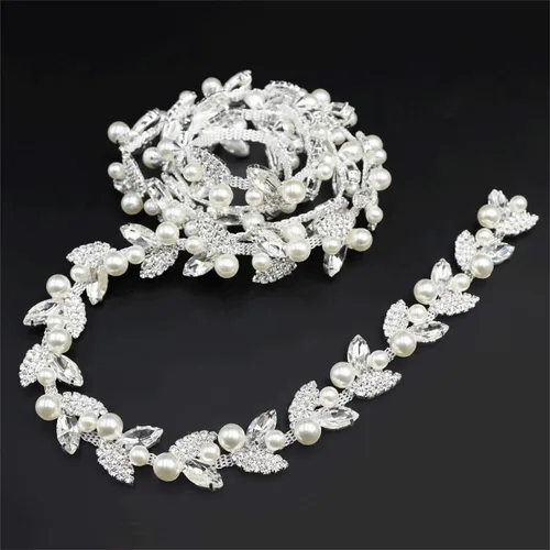 Miniatura 16 de Jerler Cadena de diamantes de imitación de cristal de 1 yarda, cuentas de perlas incrustadas para decoración de bricolaje y adornos de novia, ideal