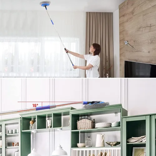 Miniatura 6 de Limpiador de Paredes, Trapeador de Pared de Máximo 66 pulgadas con Mango Largo, Trapeador de Polvo para Techo con Poste de Extensión de Codo que Gris