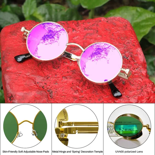 Miniatura 5 de ROCKNIGHT Gafas de sol redondas polarizadas con protección UV400 estilo steampunk gótico, unisex, para exteriores