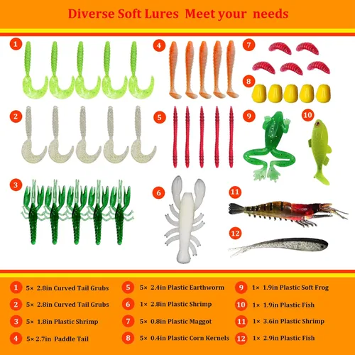 Miniatura 3 de WOLFSKIN Fishing Lures Kit, Fishing Baits Set, Included Crankbaits, Curly Tail Jigs, Spoons, Hooks, Weights, Fishing Accessories with Tackle Box