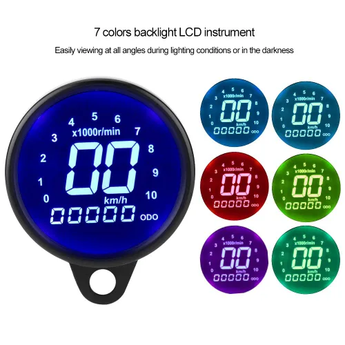 Miniatura 2 de Acouto Velocímetro de motocicleta 12V universal motocicleta LCD instrumento digital velocímetro odómetro tacómetro medidor medidor negro chapado