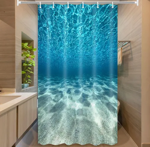 MERCHR Cortina de ducha de playa azul océano, naturaleza bajo el agua, escena del mundo del mar, cortinas de baño, tela impermeable, 36 x 72 pulgadas