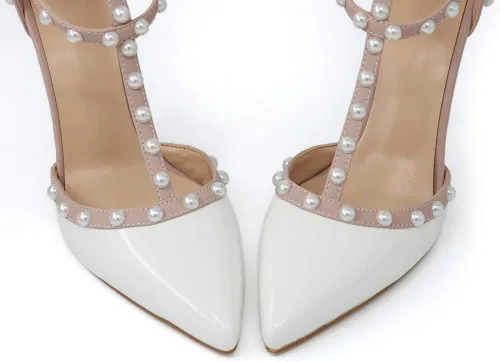 Miniatura 3 de Tacones con correa de tobillo para mujer, remaches redondos dorados, correa en T, sandalias de boda