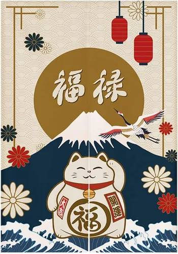 Miniatura 17 de Cortina japonesa Noren para puerta, tapiz Maneki Neko Lucky Cat para puerta, divisor de habitación, cocina, decoración del hogar, 29 x 35 pulgadas