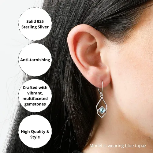 Miniatura 3 de Genuine or Created Gemstone Dangle Earrings for Women in 925 Sterling Silver with Leverback and 5mm Birthstone by MAX + STONE