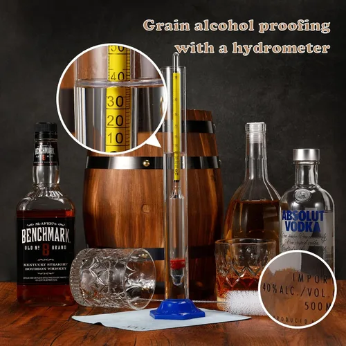 Miniatura 6 de Kit de prueba de medidor de hidrómetro de alcohol 0-200 Proof & Tralle, con tarro de prueba de vidrio, probador preciso y cilindro de vidrio
