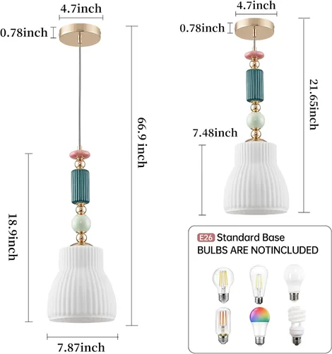 Miniatura 5 de Accesorio de Lámpara Colgante para Cocina, Iluminación Colgante Moderna, Lámpara Colgante Moderna de Vidrio Blanco Leche para Isla, Comedor, Sala