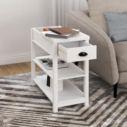 Miniatura 7 de Mesa auxiliar estrecha con tapa abatible, mesa auxiliar delgada con cajón, mesas auxiliares con almacenamiento para espacios pequeños, sala