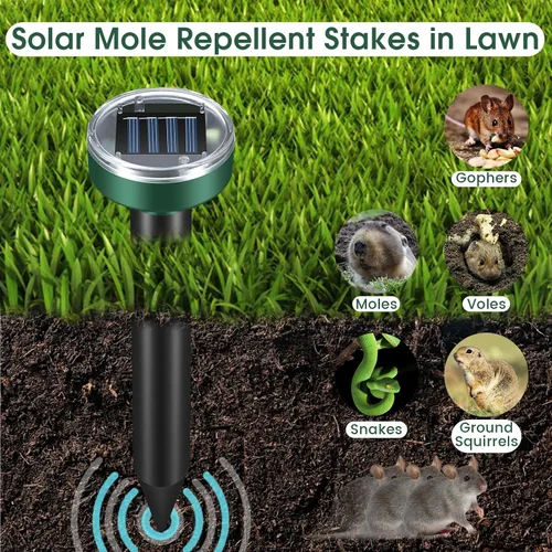 Miniatura 2 de Repelente de topos para césped – Repelente ultrasónico de tope alimentado por energía solar para jardín, patio, pico sónico impermeable