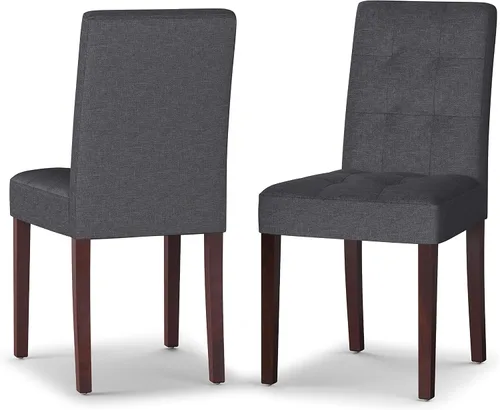 SIMPLIHOME Andover - Juego de sillas Parsons de madera maciza copetuda y tela estilo lino en gris pizarra, asientos de comedor de transición con