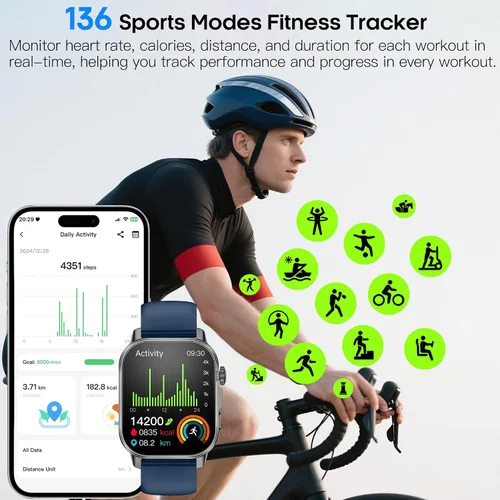 Miniatura 6 de Yowow BIT Reloj inteligente para hombres y mujeres con pantalla HD de 2.0 pulgadas, monitor de sueño de frecuencia cardíaca y oxígeno de presión