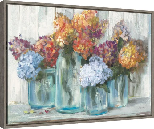 Miniatura 2 de Amanti Art Lienzo enmarcado para pared, hortensias de otoño en tarro de vidrio de Carol Rowan (23 pulgadas de ancho x 16 pulgadas de alto), marco