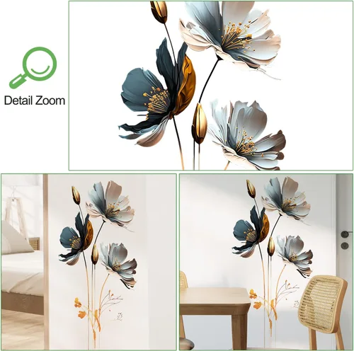 Miniatura 3 de Calcomanía de pared de loto en relieve de estilo chino, calcomanía de pared floral en 3D, removible para despegar y pegar, mural de pared para sala