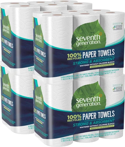 Seventh Generation Paquete de 4 toallas de papel de 2 capas, 100% papel reciclado, 6 rollos