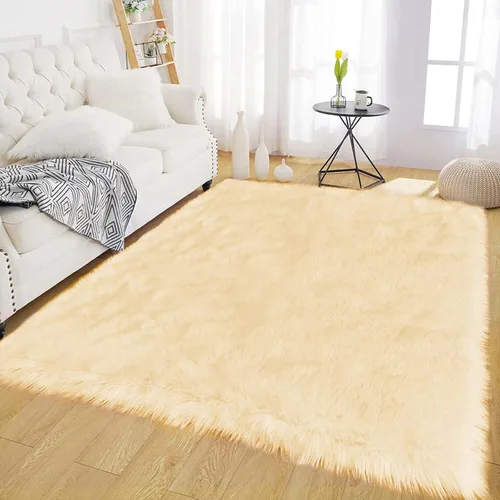 Miniatura 65 de Latepis - Tapete rectangular de piel sintética tipo lana de oveja suave, esponjosa y lavable para sala de estar, dormitorio, sala de juegos o Blanco