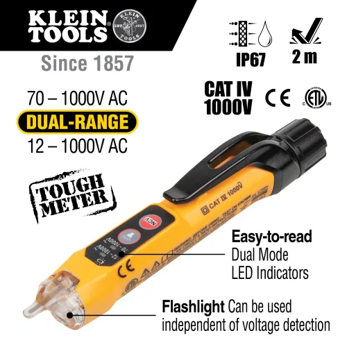 Miniatura 5 de Klein Tools CL120VP Kit de prueba de voltaje eléctrico con medidor de abrazadera, tres probadores, cables de prueba, bolsa