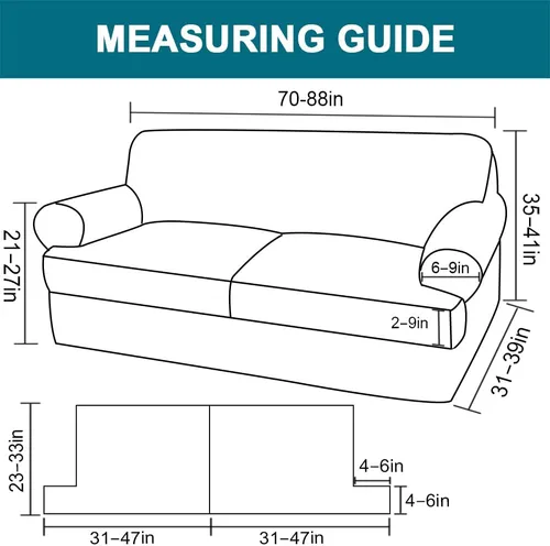 Miniatura 2 de Turquoize Funda para sofá de 3 piezas con cojines en forma de T, funda para sofá de terciopelo elástico para sofás con cojines en forma de T, funda