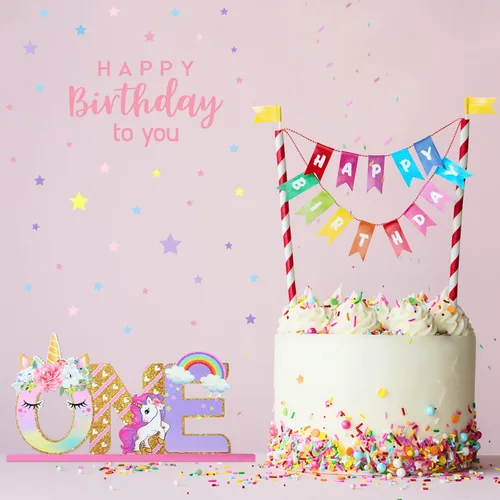 Miniatura 4 de Decoraciones de cumpleaños de unicornio, letrero de una letra de unicornio para el primer cumpleaños, centro de mesa de madera de una mesa