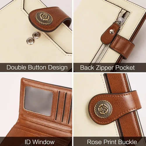 Miniatura 4 de BROMEN Billeteras pequeñas para mujer, con bloqueo RFID, de cuero, plegable, con cremallera, bolsillo para monedas, tarjetero con ventanas