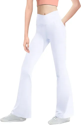Leggings para niñas, pantalones acampanados cruzados con bolsillos, color negro, suaves, elásticos, de cintura alta, para niños, yoga, danza