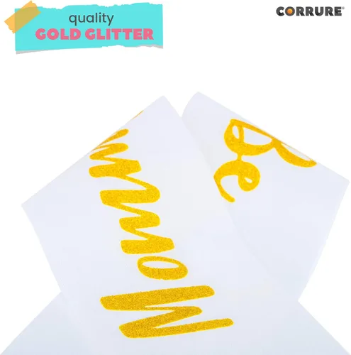 Miniatura 6 de CORRURE Banda para baby shower para niño o niña, banda con la frase "Mommy to Be" con hermosa cinta blanca y texto dorado con purpurina, ideal