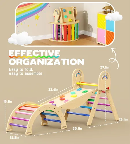 Miniatura 7 de Pikler - Juego de triángulos 9 en 1, juguete de escalada Montessori para niños pequeños, plegable de madera para interiores, gimnasio y escalador