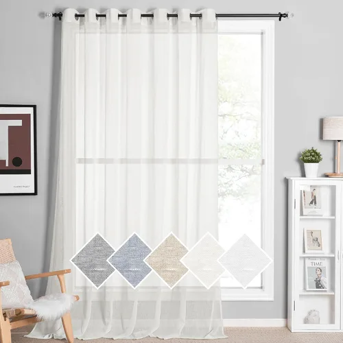 Miniatura 60 de NICETOWN Cortinas de lino traslúcidas con textura de lino de 84 pulgadas de largo, con ojales semitraslúcidos, tratamientos de ventana, privacidad