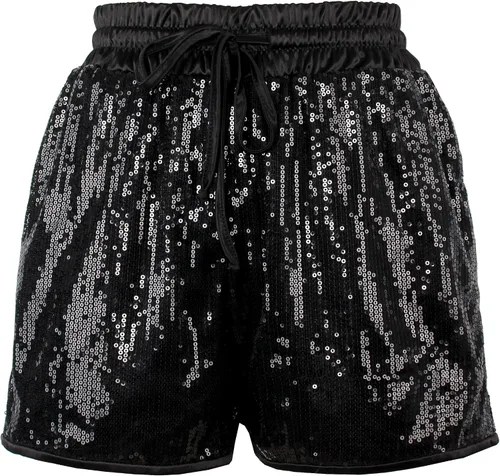 Miniatura 5 de PESION Pantalones cortos de lentejuelas para mujer, cintura alta, casual, holgados, acampanados, brillantes, para discoteca