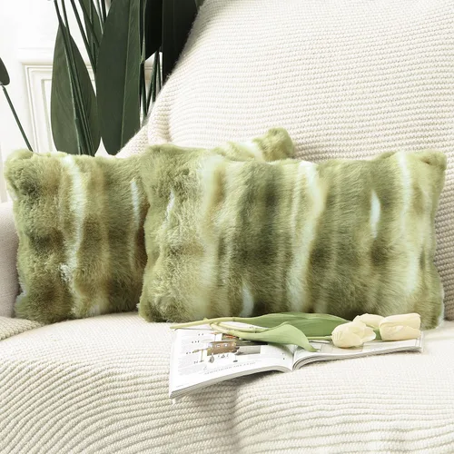 Miniatura 12 de MADIZZ Paquete de 2 fundas de almohada gruesas de felpa de lana sintética, suaves y bohemias, lujosas fundas de cojín para sofá, dormitorio, sala