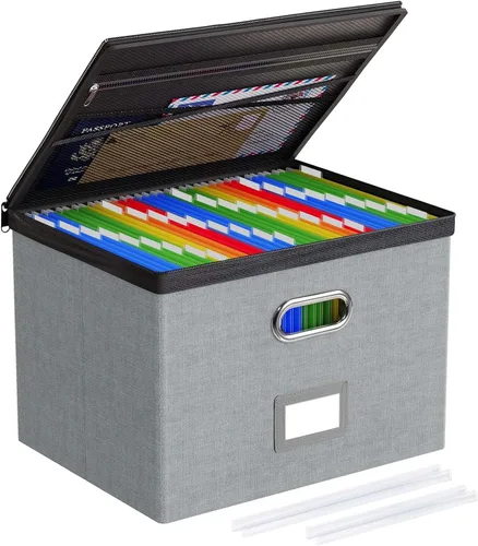 Miniatura 14 de Oterri Paquete de 2 cajas organizadoras de archivos con tapas, caja de archivos con bolsillos de malla, caja organizadora de documentos para Verde