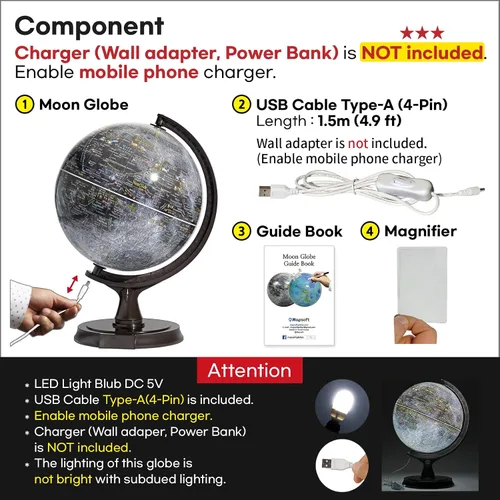Miniatura 6 de Mapsoft Prime - Globo lunar gris iluminado, 11.8 in, MI-30