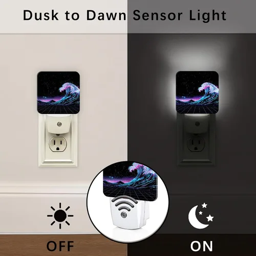 Miniatura 2 de Waves Night Lights Plug Into Wall, Retro Futuristic Stars Mountains Summer Blue Smart Led Plug in Night Lights for Wall Socket for Bedroom Kids Room
