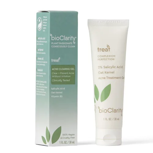 Miniatura 3 de bioClarity Gel de tratamiento para el acné 2% ácido salicílico + núcleo de avena hidratante 100% vegano, ingredientes limpios 1 onza líquida