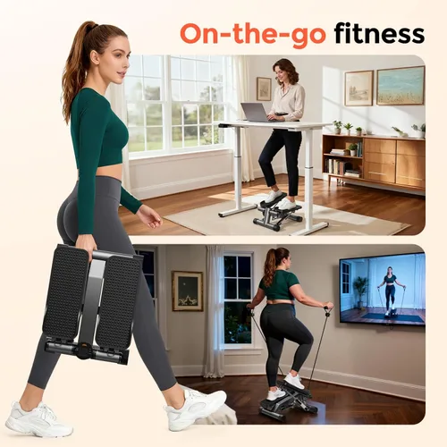 Miniatura 8 de SPORTSROYALS Escalera de escalera, giro/mini escalón para ejercicio en casa, máquina de pasos con bandas de resistencia para entrenamiento de cuerpo