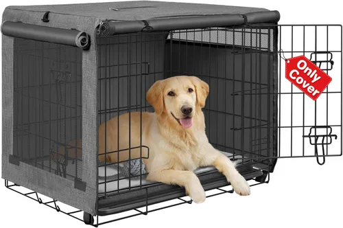 Miniatura 9 de Seiyierr Funda para jaula de perro – Fundas para perrera para jaula de perros de 30 pulgadas, poliéster de doble puerta para jaula de alambre