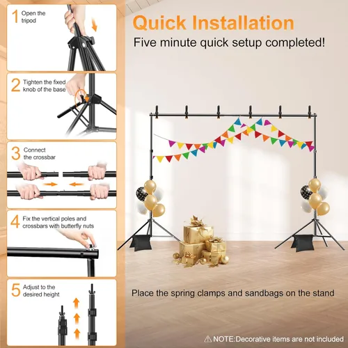Miniatura 7 de Soporte para Telón de Fondo, 10 x 7 pies (ancho x alto) Soporte para Fondo Fotográfico Kit de Soporte Ajustable con 2 Barras Transversales, 8