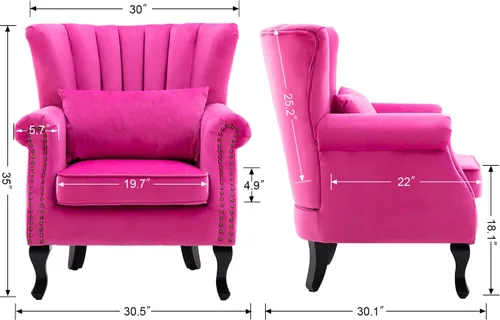 Miniatura 2 de Silla decorativa moderna de mediados de siglo, sillón tapizado, cómodo sofá individual de tela de terciopelo con respaldo forrado para espacios Rosa