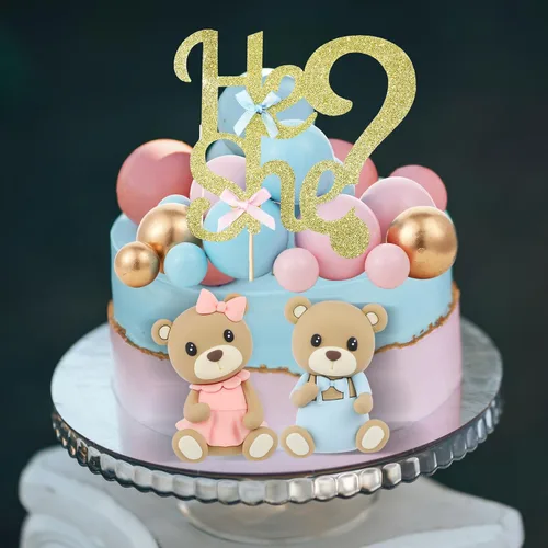 Miniatura 2 de Gerrii Juego de 19 piezas de decoración para tartas de revelación de género, incluye decoración para tartas He or She de varios tamaños, púas