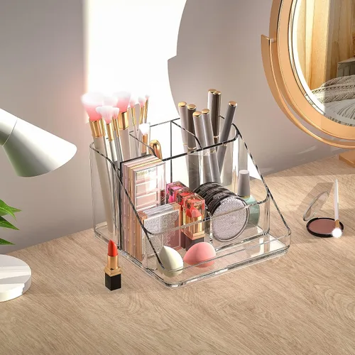 Miniatura 3 de Ettori APLOP Bandeja Organizadora de Maquillaje, Organizador de Maquillaje de Tocador de 6 Compartimentos para Joyas, Accesorios para el Cabello