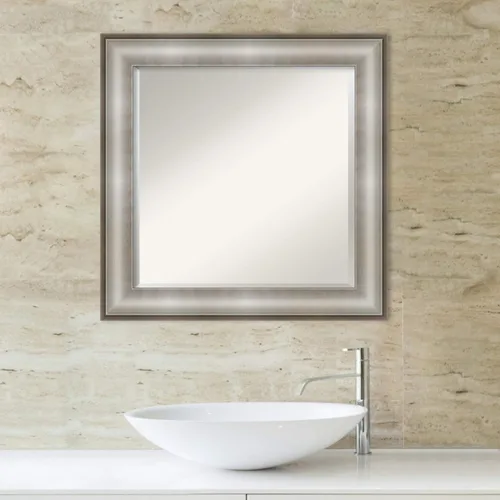 Miniatura 5 de Amanti Art Espejo de baño plateado para sobre el fregadero, espejo de tocador cuadrado de plata imperial de 25 x 25 pulgadas, marco tradicional