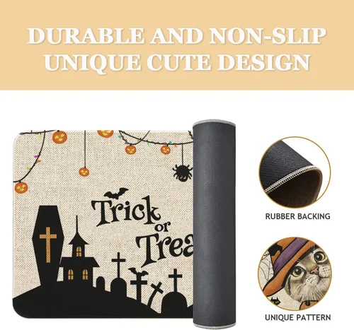 Miniatura 4 de Roszwtit Tapete de puerta de Halloween de 30 x 17 pulgadas, tapete de gato para interiores y exteriores, tapete antideslizante para decoración