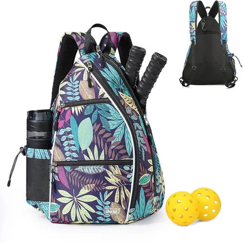 Sucipi Pickleball Bag - Men's & Women's Pickleball Backpack, Adjustable Sling Bag w/Fence Hook/Large Capacity/Safety Pocket Púrpura (Purple Leaf)