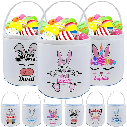 Miniatura 18 de kioskbanks Cesta de Pascua personalizada con nombre para niños, lona personalizada, cubo de Pascua, regalo para niños y niñas Estilo2-azul