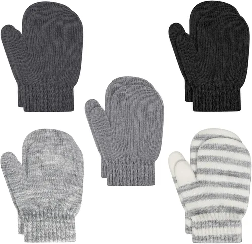 Miniatura 20 de ONESING 5 pares de manoplas para niños pequeños guantes de invierno negros para niñas y niños - Manoplas cálidas para recién nacidos