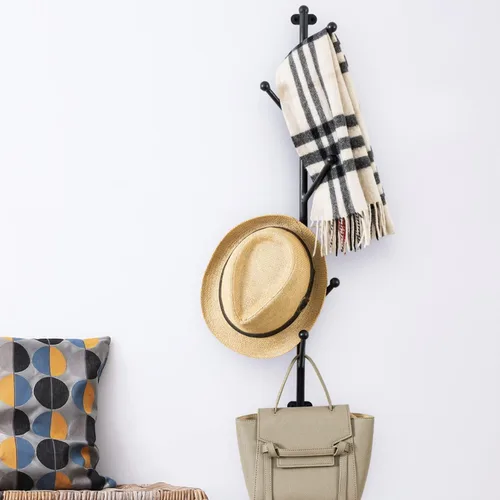 Miniatura 3 de MyGift Perchero de Pared de Metal Negro Mate con 6 Ganchos para Entrada y Sombreros