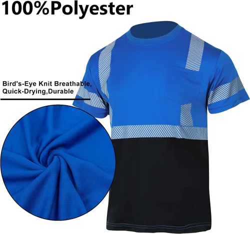 Miniatura 4 de VENDACE 3 piezas de seguridad camisetas reflectantes clase 3 alta visibilidad Hi Vis manga corta construcción trabajo camisas para hombres azul