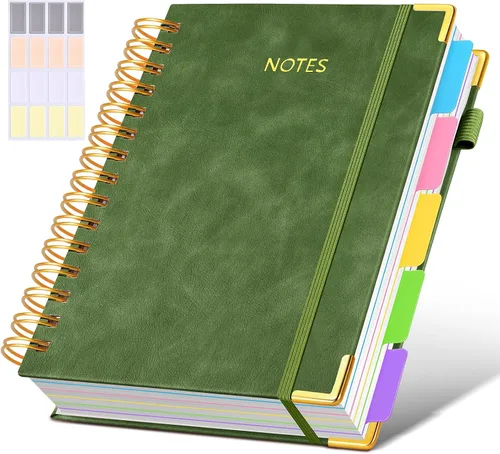 Miniatura 33 de Cuaderno universitario de espiral con tapa dura de cuero de 8 x 10 pulgadas, con pestañas separadoras extraíbles, para 5 materias, a rayas; diario