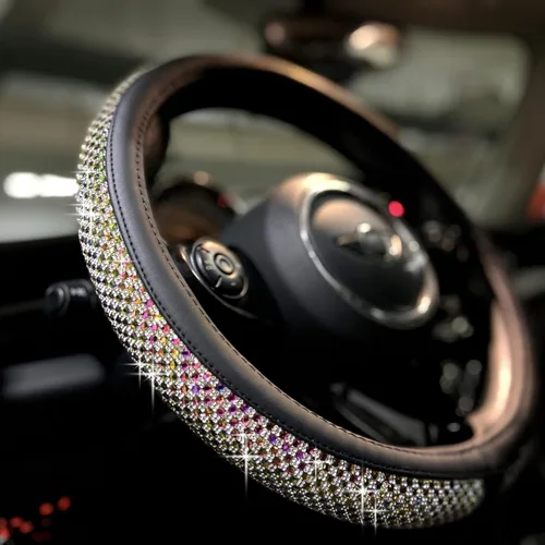 Miniatura 10 de PINCTROT Bling Bling - Funda para volante cómoda con diamantes de imitación de cristal gigante, piel de diamante antideslizante, universal de 15 2.