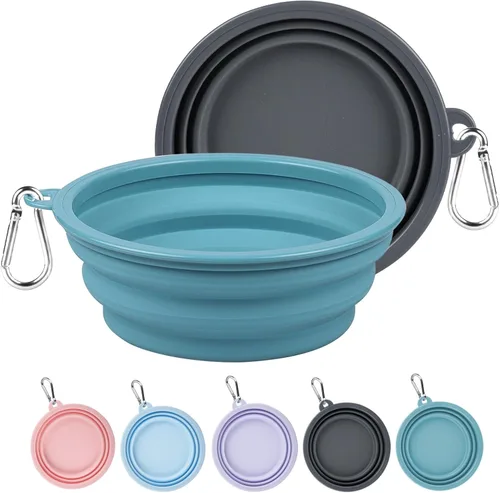 Miniatura 10 de Kytely Cuencos plegables para perros para viajes, paquete de 2 cuencos de agua portátiles para perros, cuenco plegable para comida para mascotas